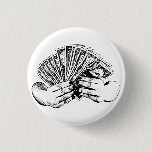 Womans hands holding money cash dollar bills art 1 inch round button