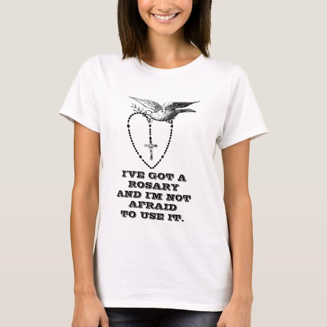 WOMANS Holy Rosary with Dove and Olive Branch T-Shirt (Front)