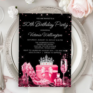 Womans Hot Pink Any Number Birthday Party Invitation