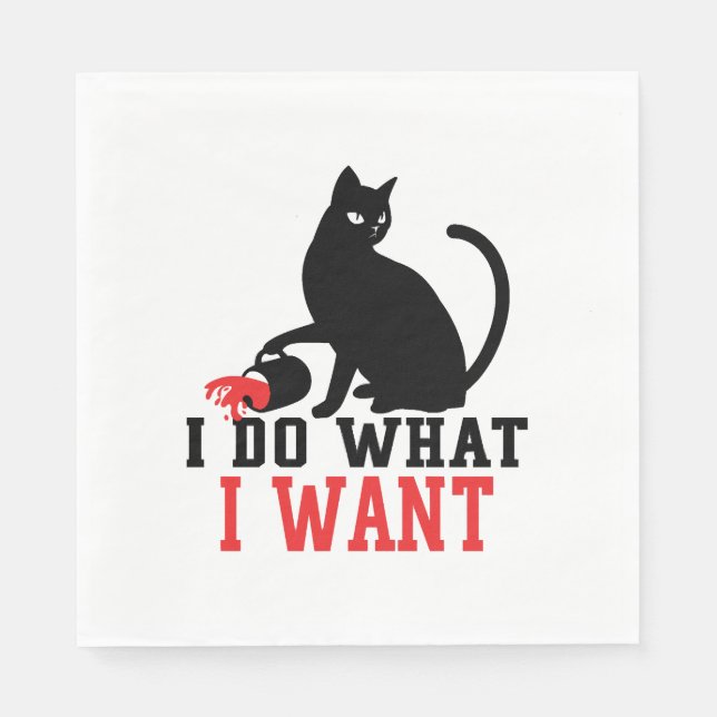 Woman's I Do What I Want Sassy Black Cat Coffee Napkin (Front)