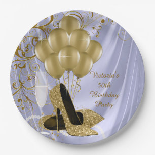 Womans Lavender Gold Birthday Party Paper Plates