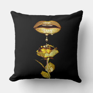 Womans Lips Dripping Liquid Gold makeup Art  Throw Pillow