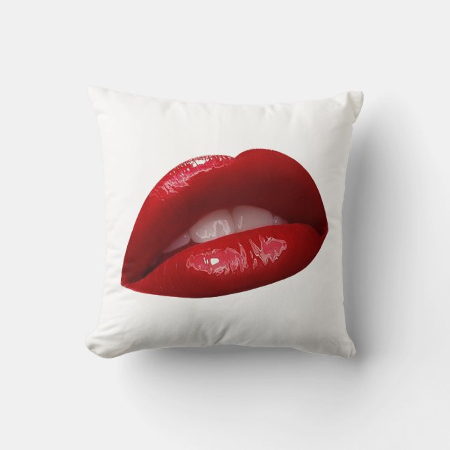 Woman's Luscious Red Lipstick Lips Throw Pillow (Front)
