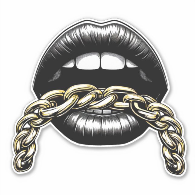 womans mouth lips with gold chain art illustration (Front)