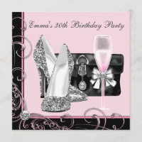 Womans Pink 30th Birthday Party Invitations