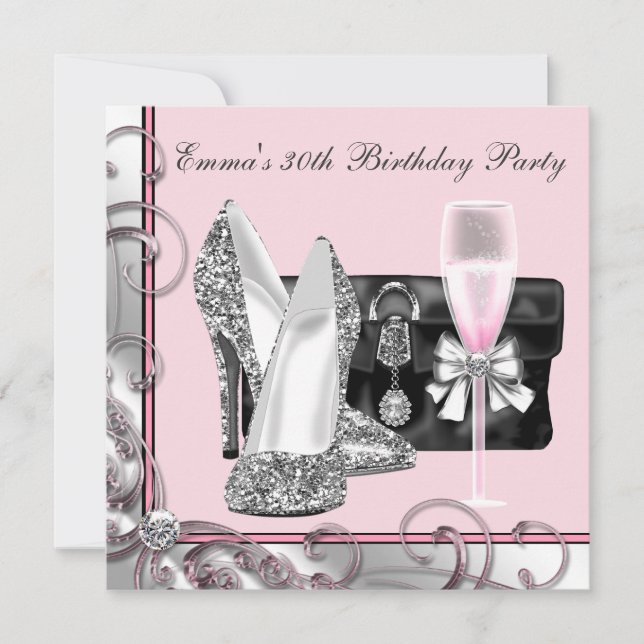 Womans Pink 30th Birthday Party Invitations (Front)