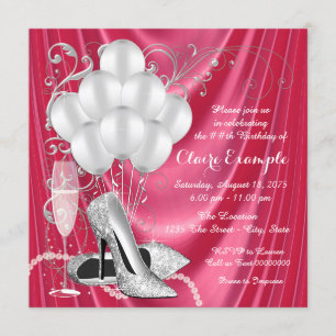 Womans Pink and Silver Birthday Invitation