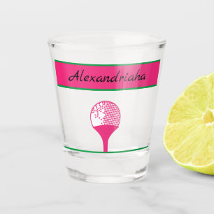 Woman's Pink Golf Ball on Tee Golfer Name Shot Glass