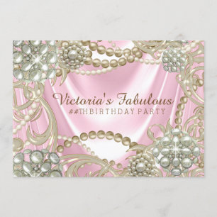 Womans Pink Pearl Birthday Party Invitation