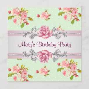 Womans Pink Rose Birthday Party Invitation