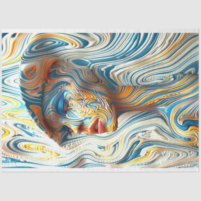 Woman's Portrait Melted Marble Effect Decoupage Tissue Paper (Front)