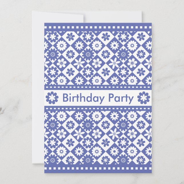 Woman's Pretty Blue and White Birthday Party Invitation (Front)