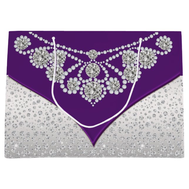 Womans Purple Silver Grey Diamond Princess Large Gift Bag (Front)