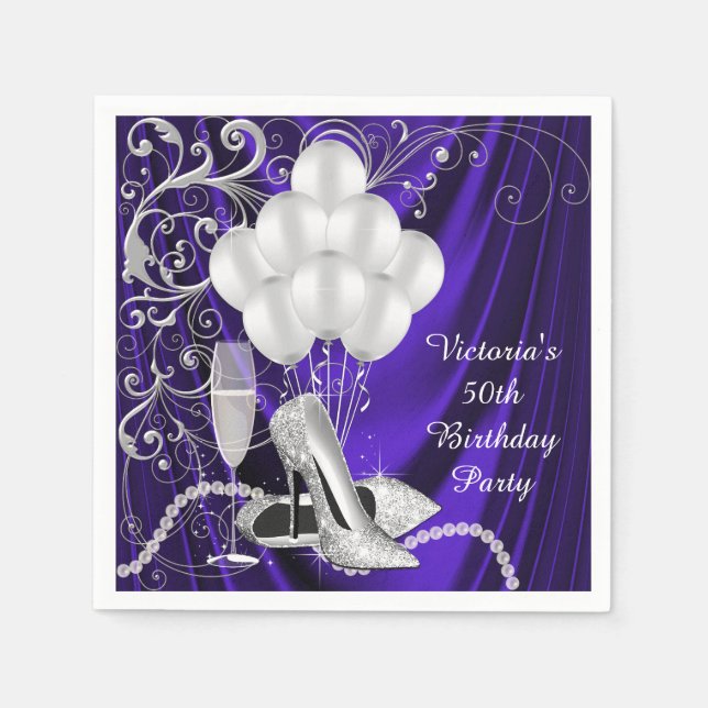 Womans Purple Silver Shoe Paper Napkins (Front)