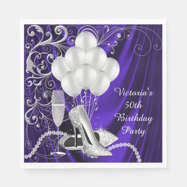 Womans Purple Silver Shoe Party Napkin (Front)