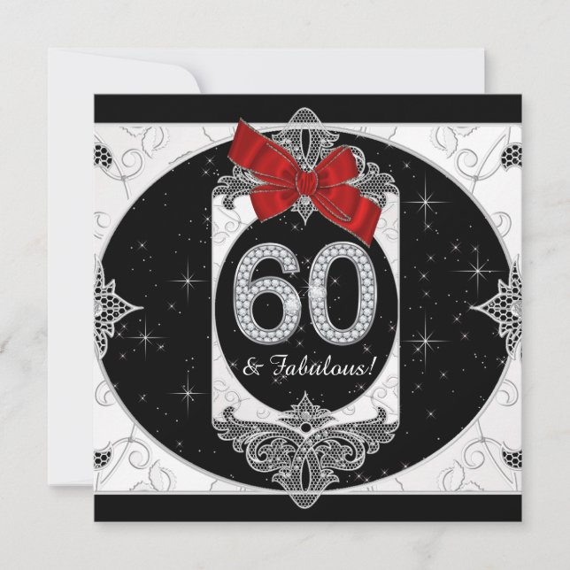 Womans Red and Black 60th Birthday Party Invitation (Front)