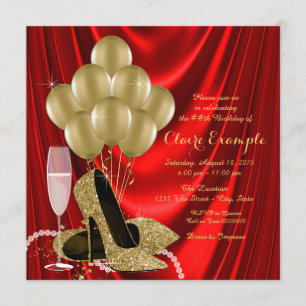 Womans Red and Gold Birthday Party Satin Invitation