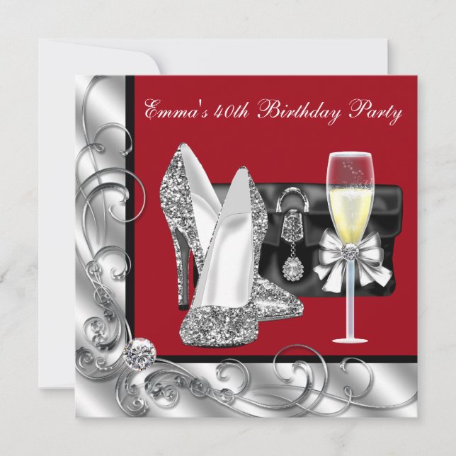 Womans Red Birthday Party Invitation (Front)