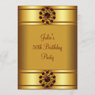 Womans Red Gold Birthday Party Invitation