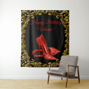 Womans Red Shoe Birthday Party L Backdrop Tapestry