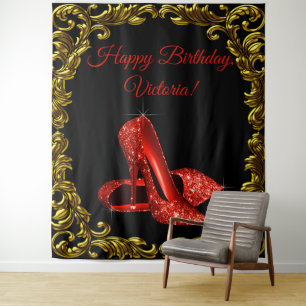 Womans Red Shoe Birthday Party L Backdrop Tapestry
