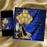 Womans Royal Blue and Gold Birthday Party Luxe Invitation<br><div class="desc">Royal blue and gold birthday party invitation featuring beautiful gold glitter high heel shoes, gold balloons, champagne pearls and elegant gold swirls on a luxurious royal blue satin background. This elegant blue and gold birthday party invitation is easily customized for your event by simply adding your details in the font...</div>