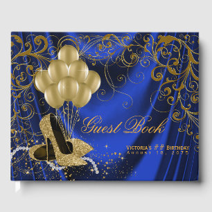 Womans Royal Blue Gold Birthday Guest Book