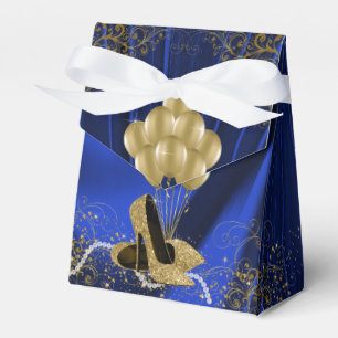Womans Royal Blue Gold Birthday Party Favor Box