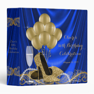 Womans Royal Blue Gold Birthday Party Photo Album Binder