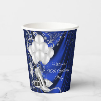 Womans Royal Blue Silver Birthday Party Paper Cups