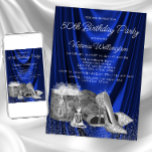 Womans Royal Blue Silver Shoe Any Number Birthday Invitation<br><div class="desc">Womans royal blue and silver birthday party invitation with pretty silver high heel shoes,  perfume bottle and gifts on a beautiful royal blue satin background. This womans royal blue birthday party invitation is easily customized for your event by simply adding your event details.</div>