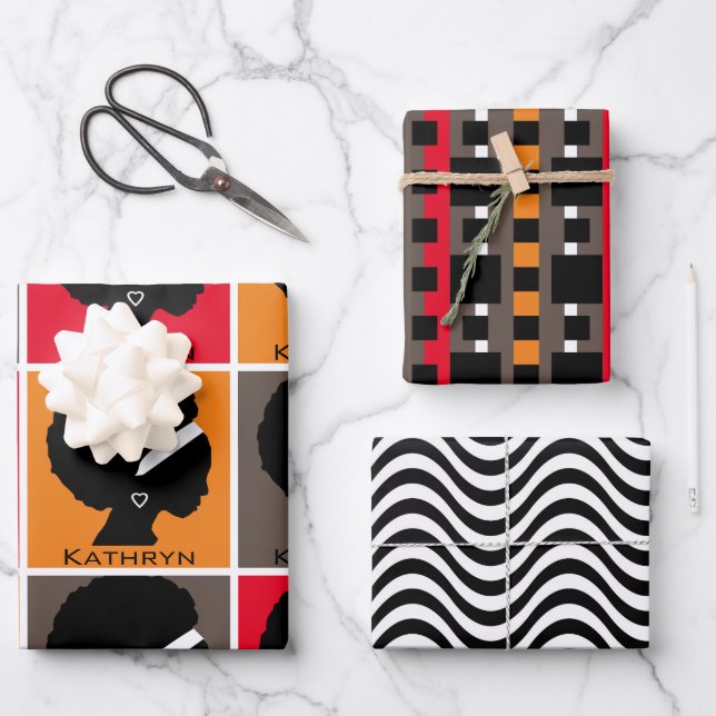 Woman's Silhouette Personalized Wrapping Paper Sheet (Front)