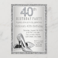 Womans Silver Glitter High Heel Shoe 40th Birthday