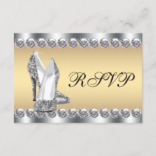 Womans Silver Gold Diamond Bling RSVP Card