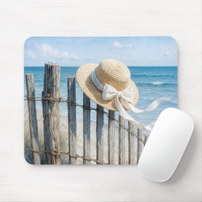 Woman's Summer Straw Hat In Ocean Breeze Mouse Pad (With Mouse)