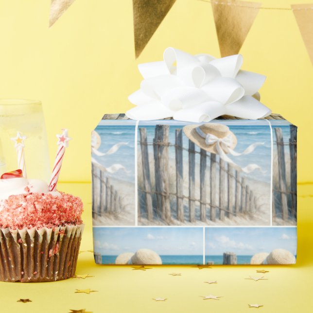 Woman's Summer Straw Hat In Ocean Breeze Wrapping Paper (Birthday Party)