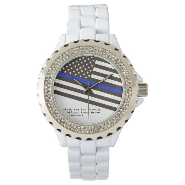 *~* Woman's Thin Blue Line Flag Police Officer Watch (Front)