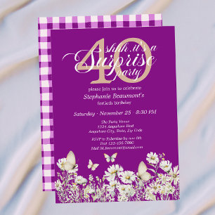 Woman's White Wildflower Surprise 40th Birthday Invitation
