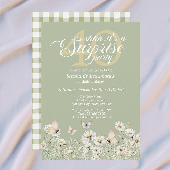 Woman's White Wildflower Surprise 40th Birthday Invitation (Creator Uploaded)
