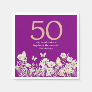 Woman's White Wildflower Surprise 50th Birthday Napkin