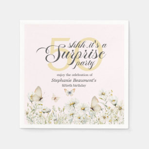 Woman's White Wildflower Surprise 50th Birthday Napkin