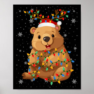 Wombat Animal Santa Hat Ugly Christmas Tree Lights Poster