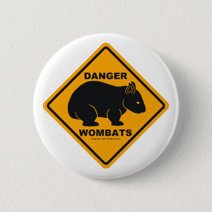 Wombat Danger Road Sign 2 Inch Round Button