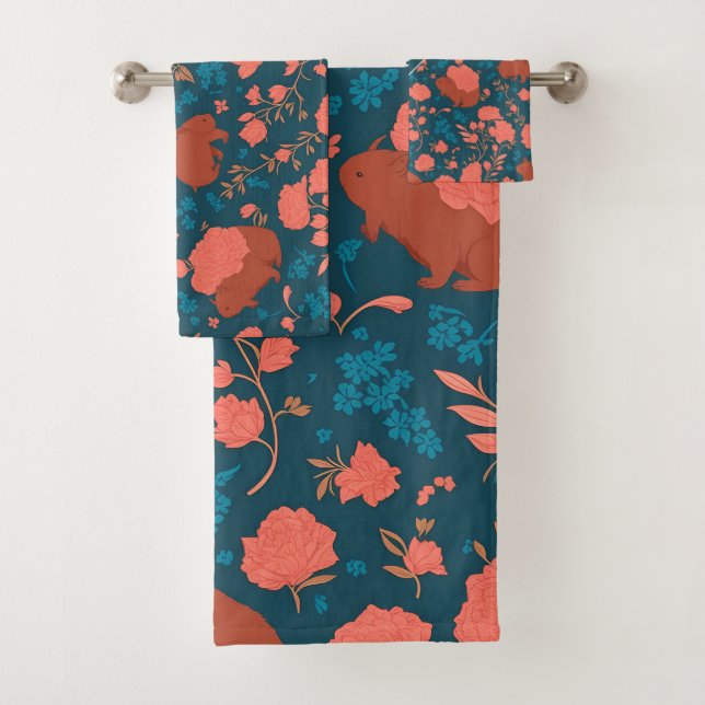 Wombat Floral Colourful Personalized Pattern Bath Towel Set (Insitu)