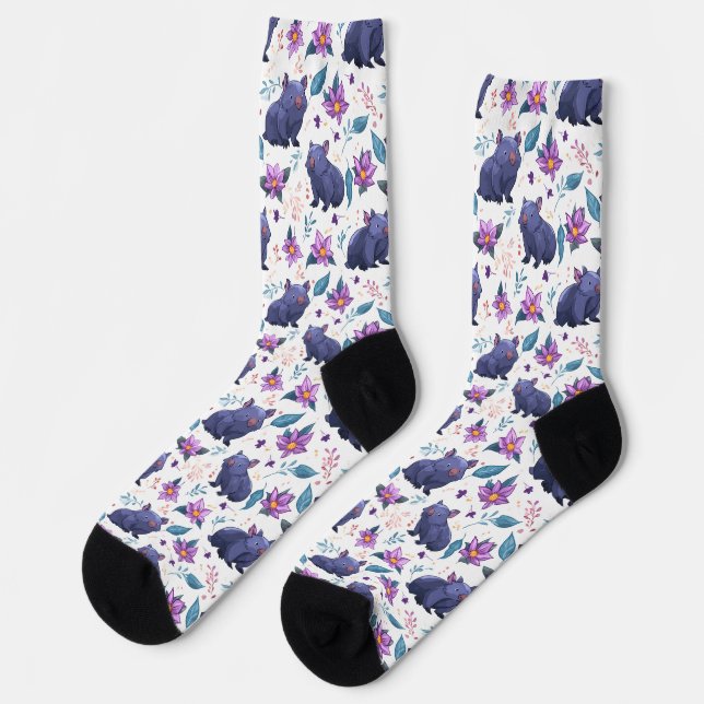 Wombat Garden Party – Novelty Socks (Left)