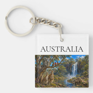 Wombat Kangaroo Waterfall Keychain