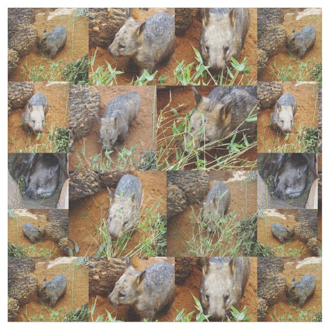 Wombat Photo Collage, Fabric (Close Up)