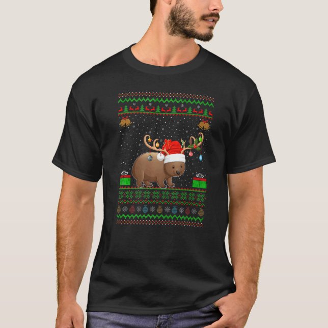 Wombat Santa Hat Matching Ugly Wombat Christmas T-Shirt (Front)