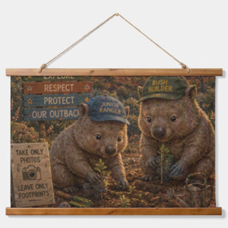 Wombat Wanderers Explore and Protect Our Outback Hanging Tapestry