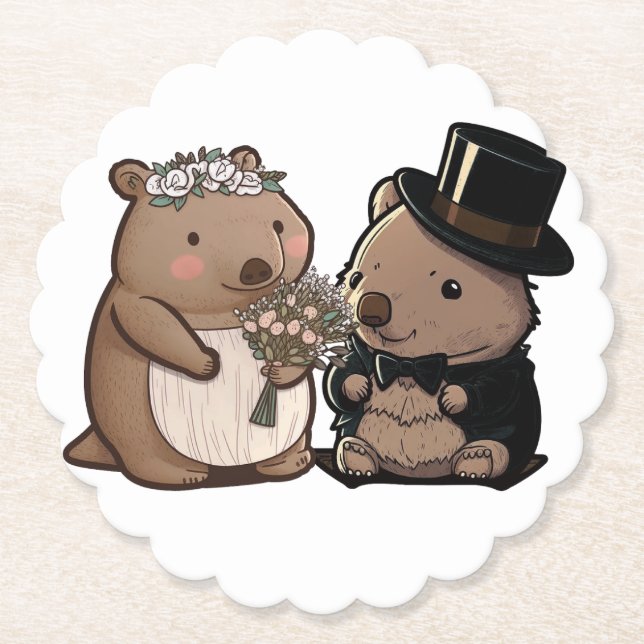 Wombat Wedding Paper Coaster (Front)